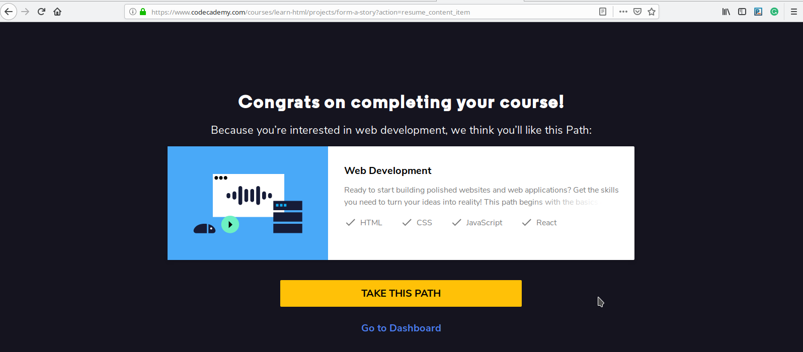Completed course for introduction to HTML